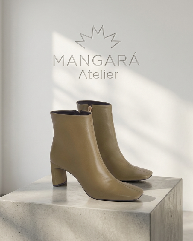 Senna Damen Leder-Boots | Olive Green
