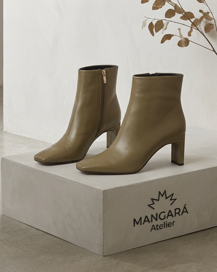 Senna Damen Leder-Boots | Olive Green