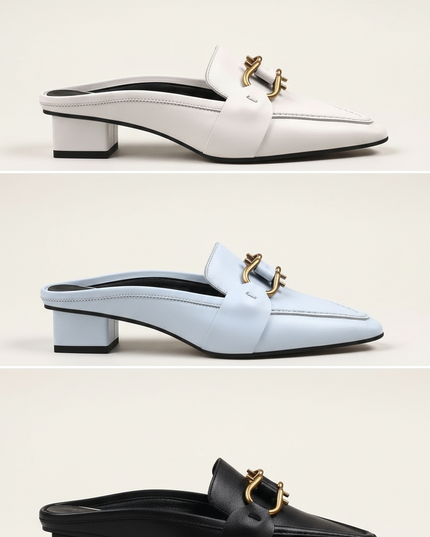 Classic Chain Slip-On Mules | Black / Blue / White