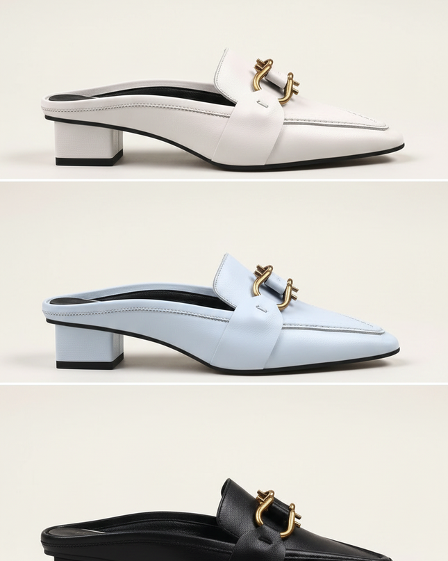 Classic Chain Slip-On Mules | Black / Blue / White