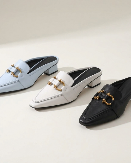 Classic Chain Slip-On Mules | Black / Blue / White