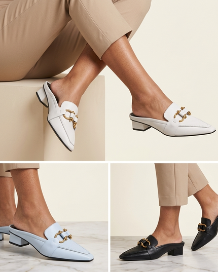 Classic Chain Slip-On Mules | Black / Blue / White