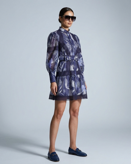 Damen Mini Kleid Midnight Blue Schneeflocken & Guipure Spitze