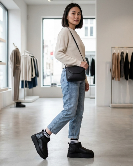Damen Leder Stiefel mit Isolierung L'Arte Milano – Schwarz | Made in Italy