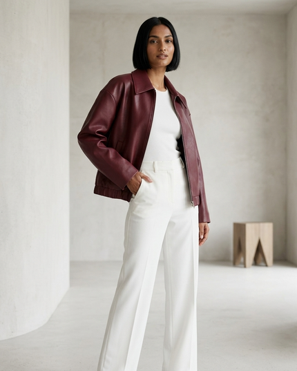 SULLIVAN — Wine Vegan Leather Blouson Jacke | COUTURE in NOLITA