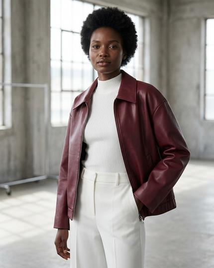 SULLIVAN — Wine Vegan Leather Blouson Jacke | COUTURE in NOLITA