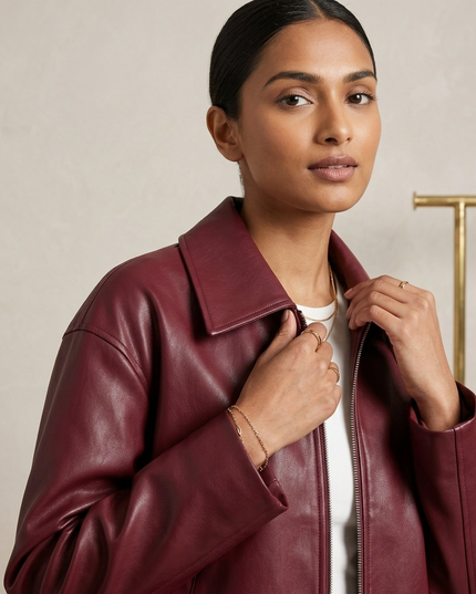 SULLIVAN — Wine Vegan Leather Blouson Jacke | COUTURE in NOLITA