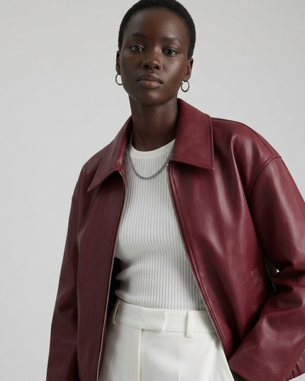SULLIVAN — Wine Vegan Leather Blouson Jacke | COUTURE in NOLITA