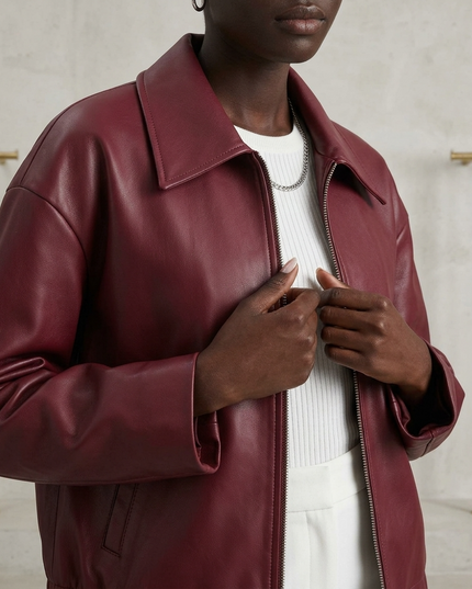 SULLIVAN — Wine Vegan Leather Blouson Jacke | COUTURE in NOLITA
