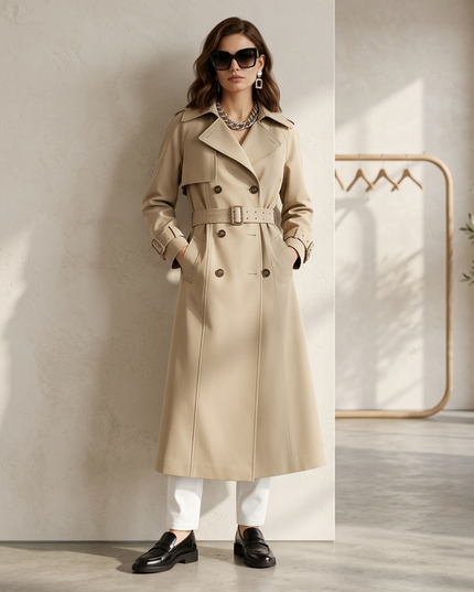 MANHATTAN BEACH — Camel Klassischer Langer Trenchcoat | COUTURE in BROOKLYN