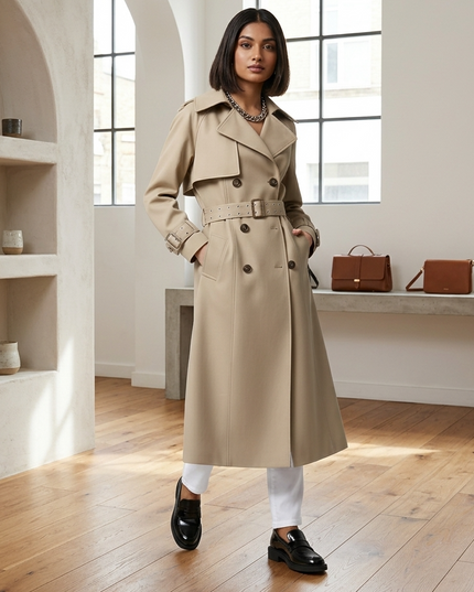 MANHATTAN BEACH — Camel Klassischer Langer Trenchcoat | COUTURE in BROOKLYN