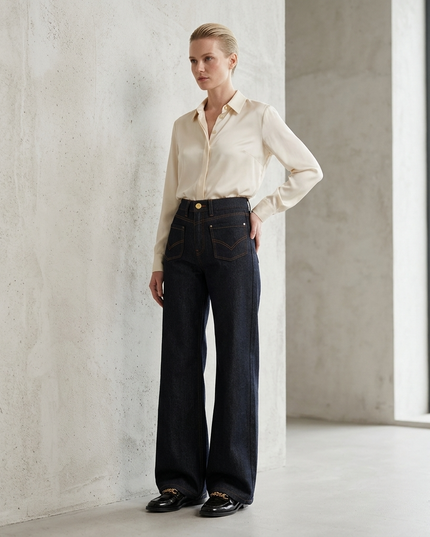 Wide-Leg Denim Hose mit Inverted Pocket Design