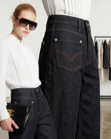 Wide-Leg Denim Hose mit Inverted Pocket Design