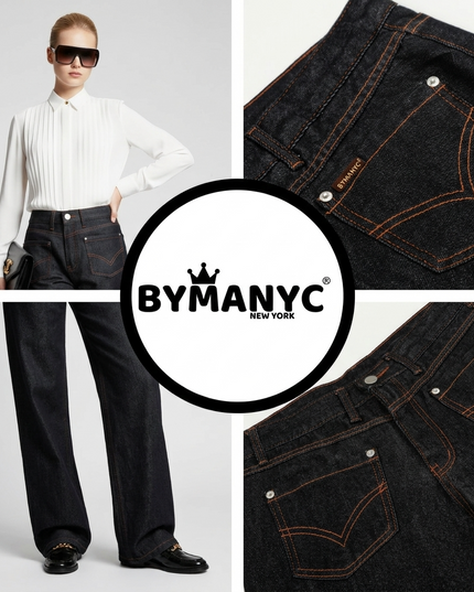 Wide-Leg Denim Hose mit Inverted Pocket Design