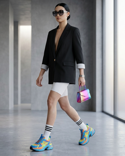 WALL STREET — Damen Oversized Blazer Schwarz | Nadelstreifen-Aufschlag