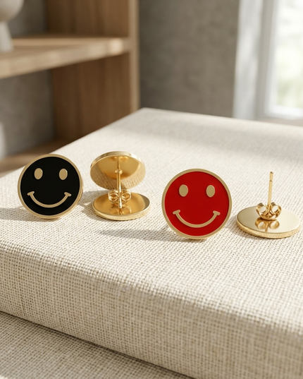 Smiley Face Ohrstecker Gold