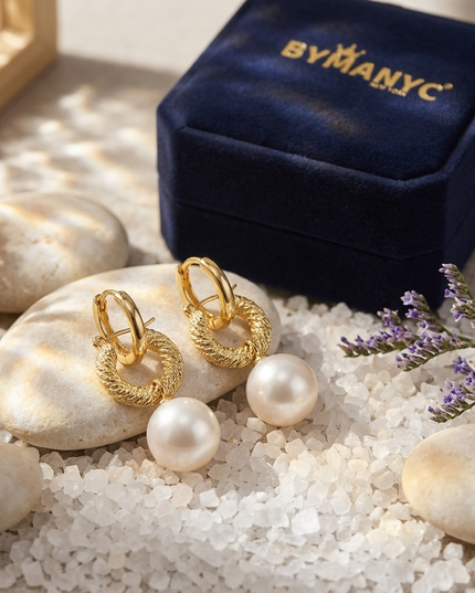 Pearl Hoop Earrings Golden Luster SOHO BYMANYC ® New York