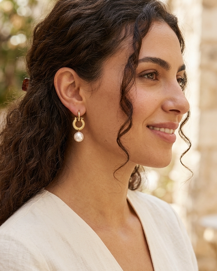 Pearl Hoop Earrings Golden Luster SOHO BYMANYC ® New York