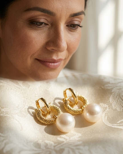 Pearl Hoop Earrings Golden Luster SOHO BYMANYC ® New York