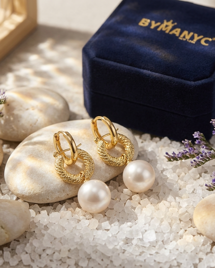 Pearl Hoop Earrings Golden Luster SOHO BYMANYC ® New York