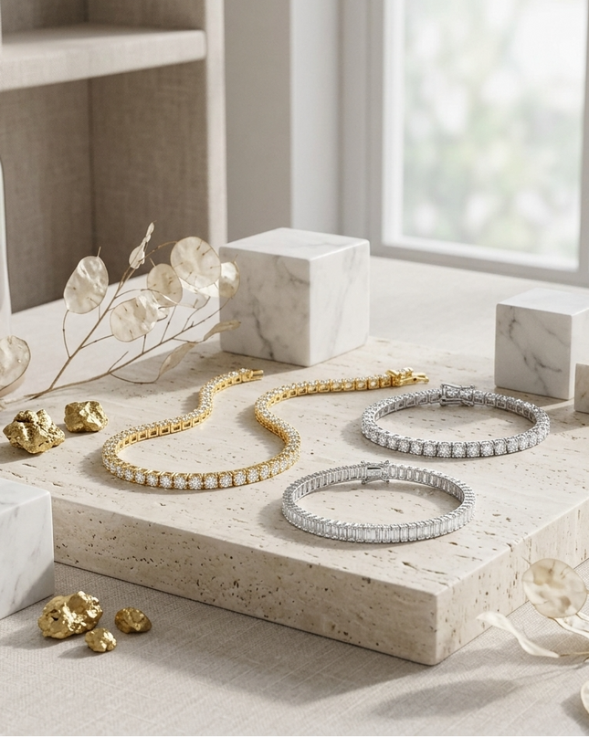 LAURA — Geometrisches Halskette & Armband Set | Gold / Rhodium | Denise Pacini