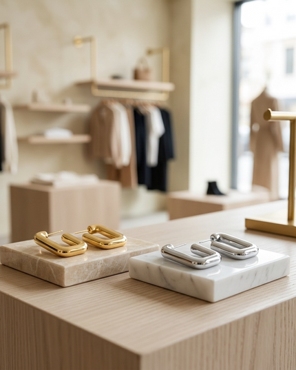 TRIBECA Square Chic Creolen | Gold & Silber