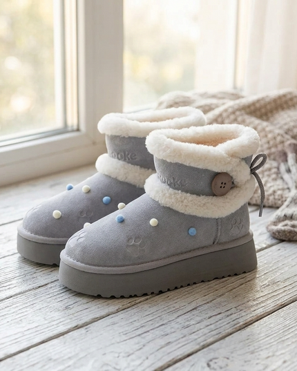 Masoomake Suede Platform Winterstiefel Damen | Pom Pom Sherpa