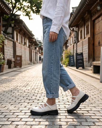 Masoomake Platform Mary Jane Schuhe Damen | Beige & Schwarz