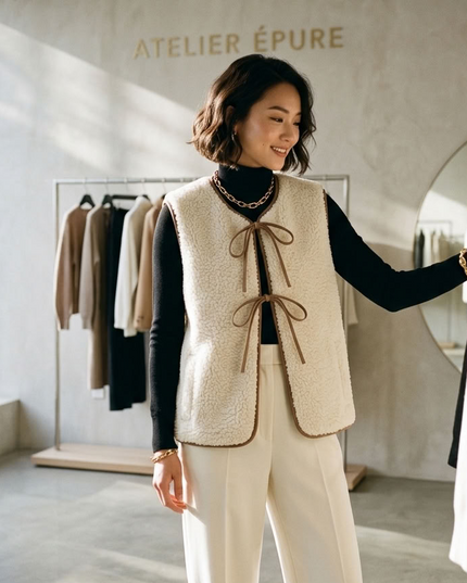 BYMANYC Tribeca | Eco-Weste Damen | Plüsch Shearling-Style | Off-White