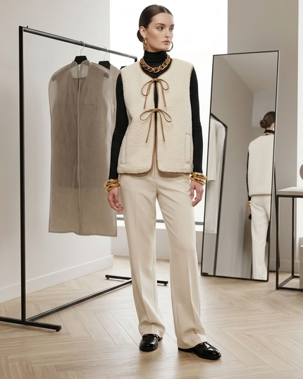 BYMANYC Tribeca | Eco-Weste Damen | Plüsch Shearling-Style | Off-White