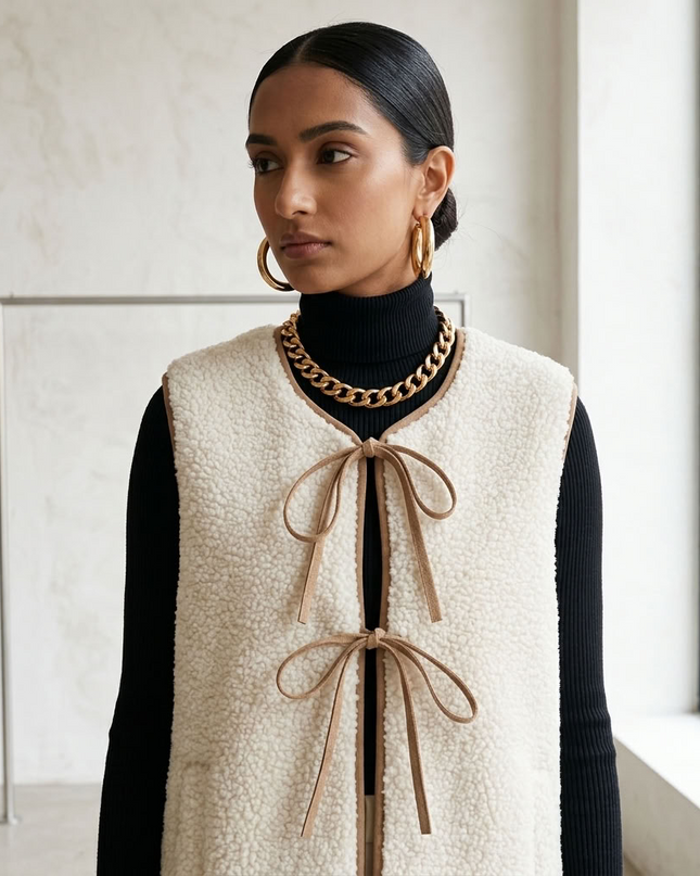 BYMANYC Tribeca | Eco-Weste Damen | Plüsch Shearling-Style | Off-White