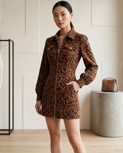 BYMANYC ® New York | Velvet Leopard Zip-Dress | Leopard