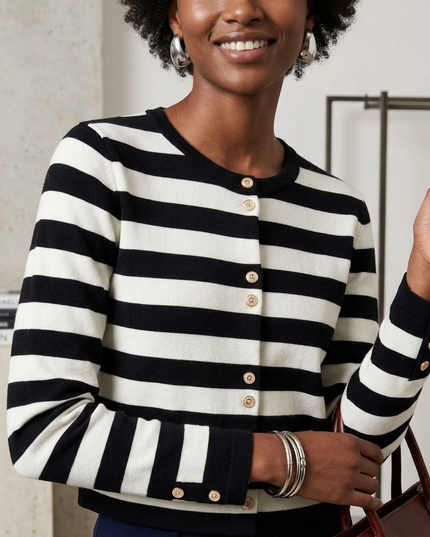 BYMANYC ® New York | Parisian Gold Button Cardigan | Stripe
