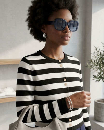 BYMANYC ® New York | Parisian Gold Button Cardigan | Stripe