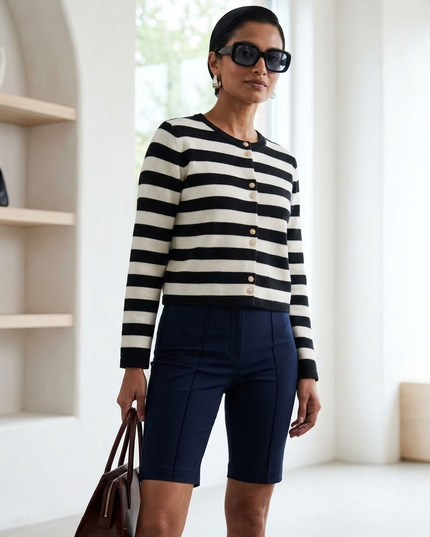 BYMANYC ® New York | Parisian Gold Button Cardigan | Stripe