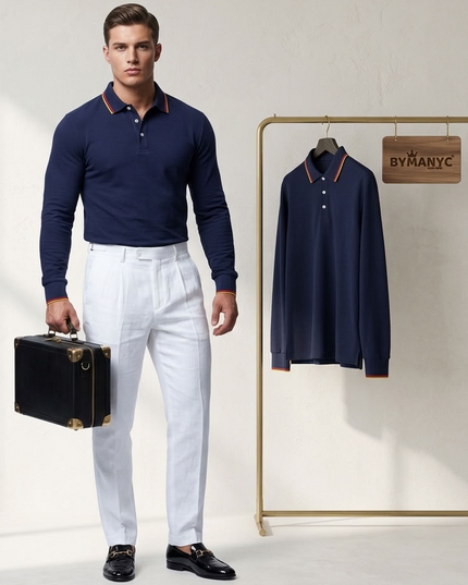 BYMANYC ® New York | Central Langarm-Polo | Navy Blue