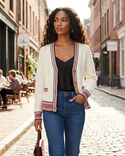 BYMANYC ® New York | Greenwich Village Striped Cardigan | Navy Blue / White