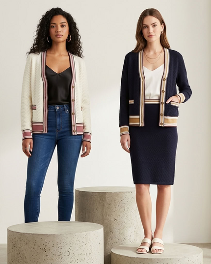 BYMANYC ® New York | Greenwich Village Striped Cardigan | Navy Blue / White