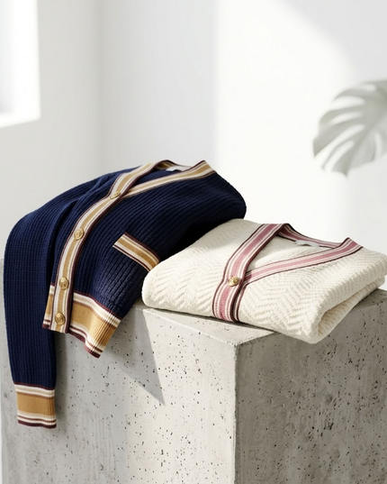 BYMANYC ® New York | Greenwich Village Striped Cardigan | Navy Blue / White