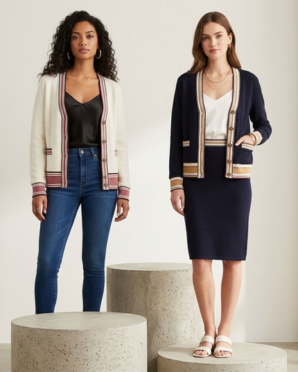 BYMANYC ® New York | Greenwich Village Striped Cardigan | Navy Blue / White