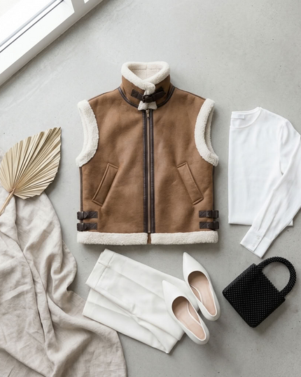 BYMANYC ® New York | Faux Shearling Leather Vest | Dark Brown