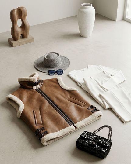 BYMANYC ® New York | Faux Shearling Leather Vest | Dark Brown