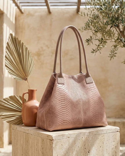 ZEEN | LOLA Schultertasche | Python-Prägung | Lavendelrosa
