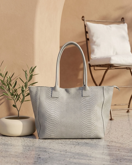 ZEEN | LOLA Schultertasche | Python-Prägung | Grau
