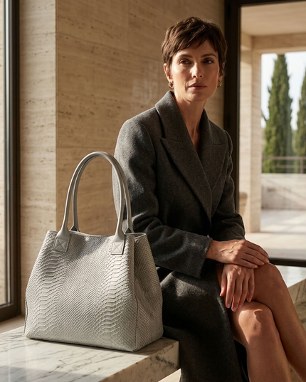 ZEEN | LOLA Schultertasche | Python-Prägung | Grau