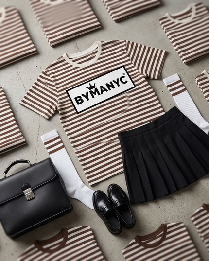 BYMANYC ® New York | Unisex T-Shirt | Natural / Walnut Stripe