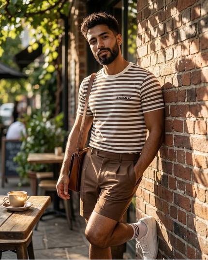 BYMANYC ® New York | Natural Walnut Stripe Tee | Natural/Walnut