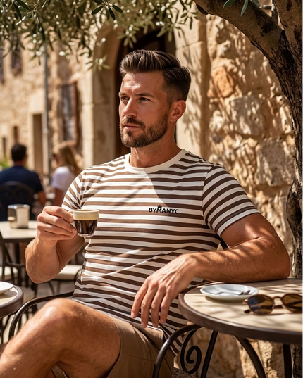 BYMANYC ® New York | Natural Walnut Stripe Tee | Natural/Walnut