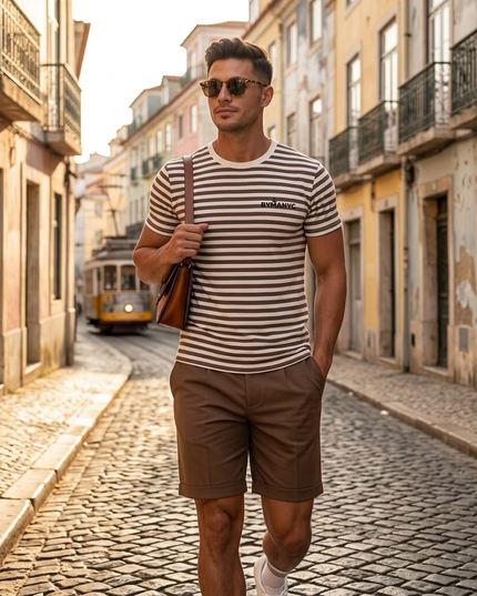 BYMANYC ® New York | Natural Walnut Stripe Tee | Natural/Walnut