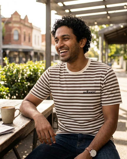 BYMANYC ® New York | Natural Walnut Stripe Tee | Natural/Walnut